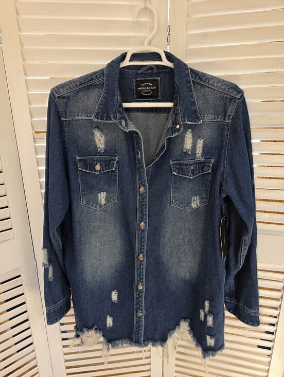 American Bazi Jackets & Blazers - AMERICAN BAZI Distressed Denim Jacket Size 3X